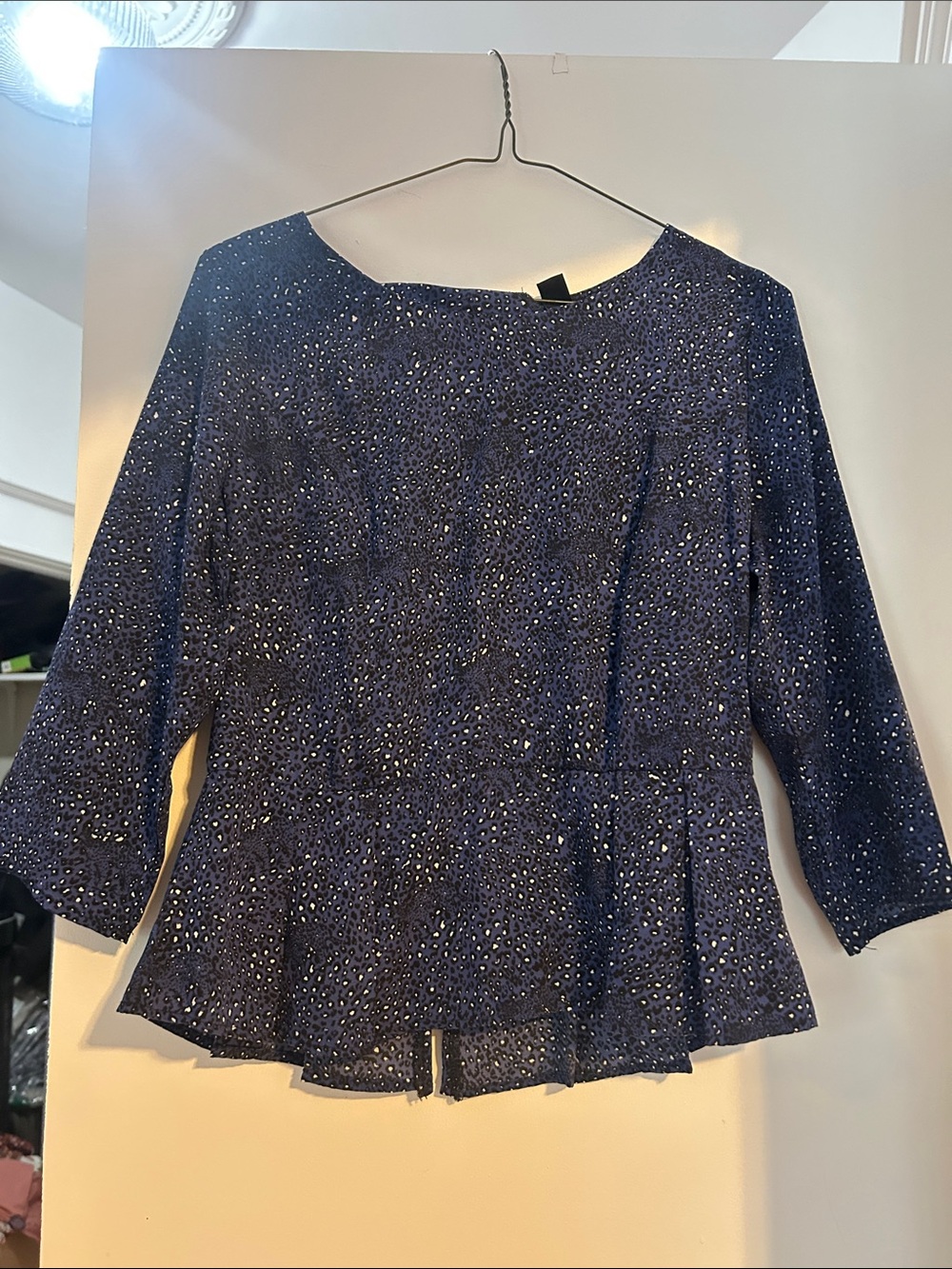 Forever 21 Navy Blue Peplum Blouse with Sparkle Accents